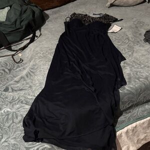 Xscape Navy Blue Dress with Black Lace